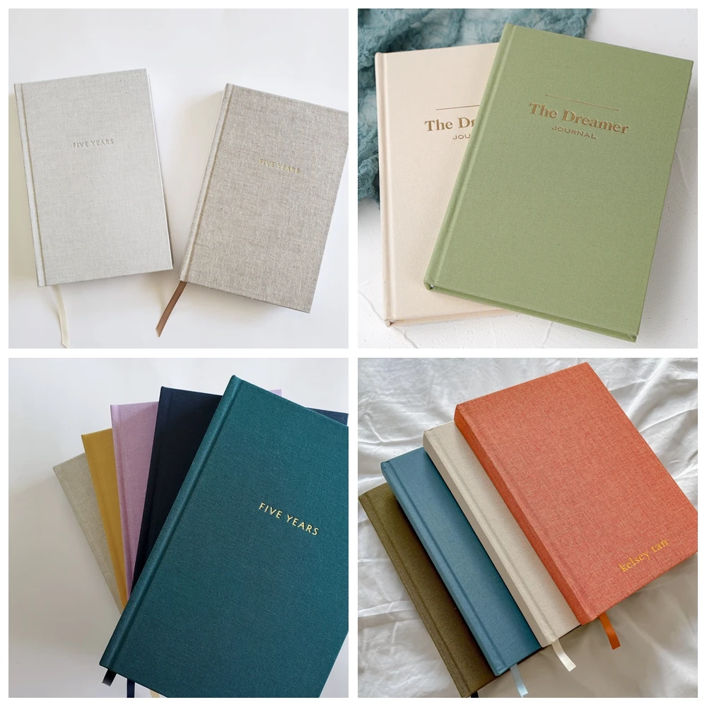 Wholesale Custom Journal Book Printing A5 Hardcover Diary Notebook Fabric Linen Cover Manifestation Journal