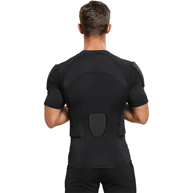 short Sleeve Body Safe Guard Padded Compression Shirts Shoulder Rib Chest Protector Suit for Football Basketball Paintball Rugby