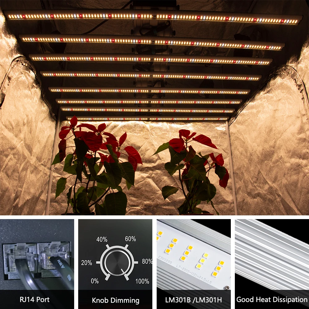 
Latest ST Series ETL cETL Listed 8 Bars LM301B LM301H Chips Full Spectrum 640W Hydroponic Dimmable LED Grow Light 