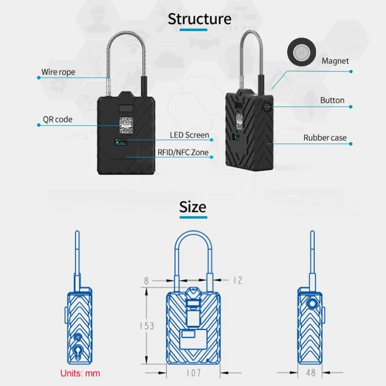 G508 GPS BDS Tracker eseal  Cable Wire Padlock Smart E Lock For Truck Trailer Train Oil Tank Ship Vehicle