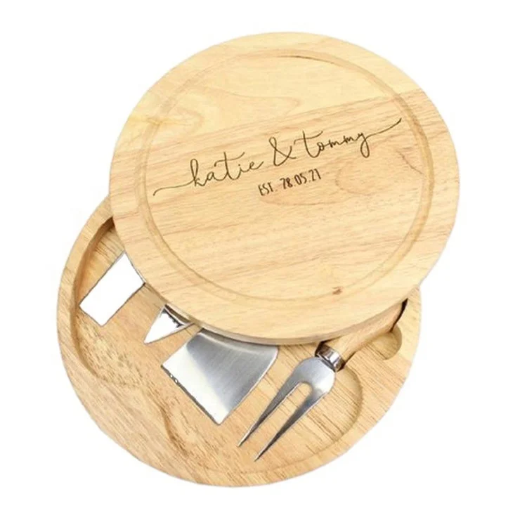 
Wholesale Custom Reusable Naturel Round Bamboo Wooden Cheese Cutting Board And Knife Set 