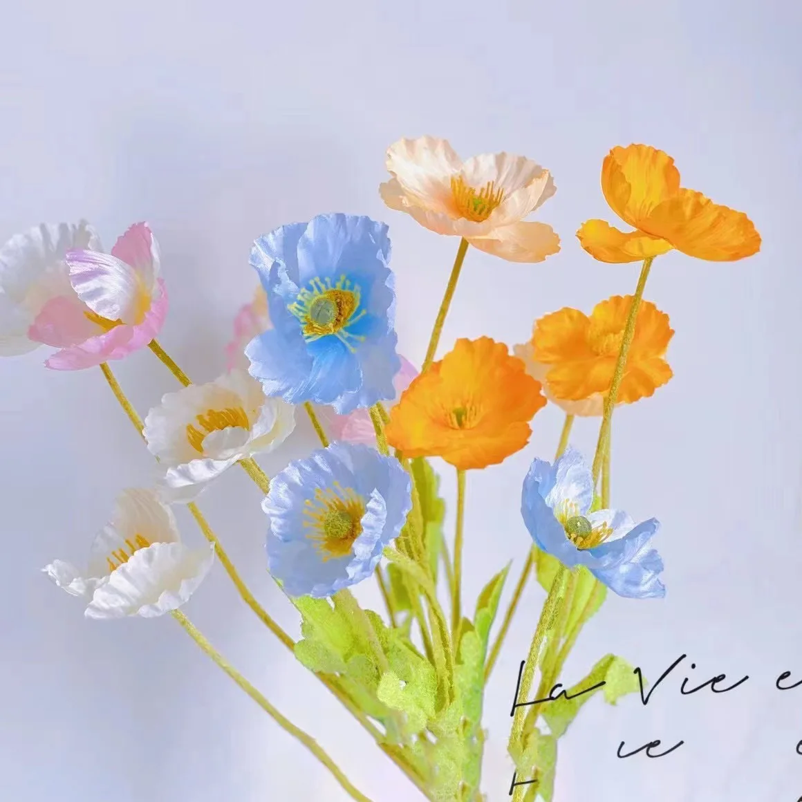 Simulation Flocking poppy flower Korean fake wedding soft decoration flower arrangement home table ornaments artificial flower