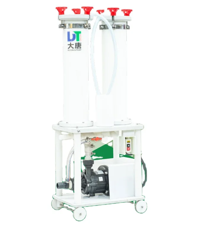 Mini mobile Twin chamber carbon treatment filter system for satin nickel plating Double bucket filter electroplating filter