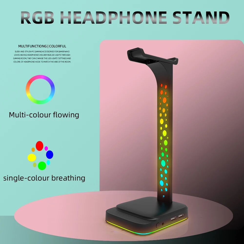 2022 NEW RGB Headphones Stand with 3.5mm AUX and 2 USB Ports Headphone Holder for Gamers Gaming PC Accessories