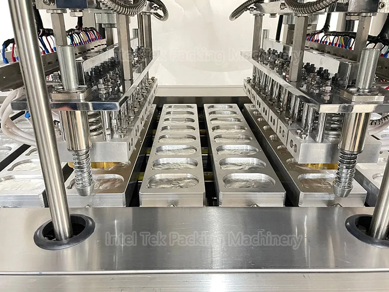 Linear Auto Chocolate Jam Sauce Biscuits Cup Filling Aluminum Foil Sealing Machine Gelatine Candy Snacks Cup Packaging Equipment