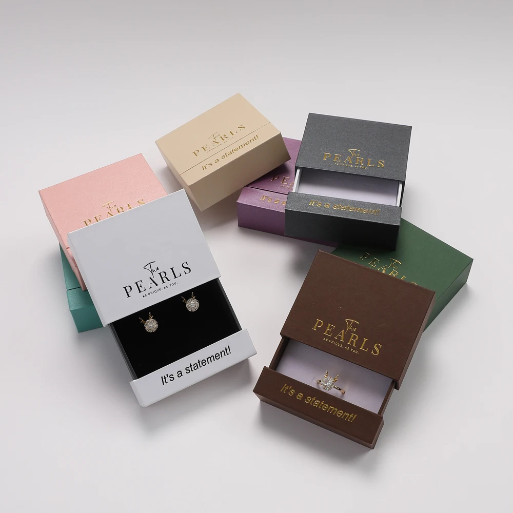 custom logo recyclable handmade slide gift box packing for jewellery earring necklace bracelet rings paper jewelry drawer box