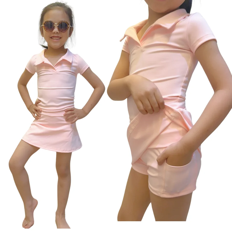 wholesale 2024 fashion summer sport outfits cotton knit kids girls beach tennis skirt sets