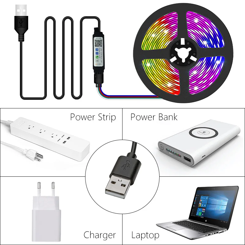 Светодиодная лента USB ночные светильники Bluetooth RGB 5050 2835 5V цветная (RGB) лампа Гибкая свет для украшения комнаты ТВ ПОДСВЕТКА Диодная