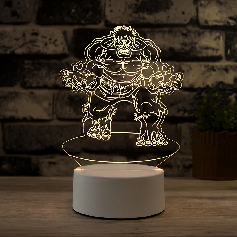 The Avengers Marvel Comics Iron Man Spiderman Captain America 3D Optical Illusion LED Night Light Kids Toy Baby Sleep Desk Lamp