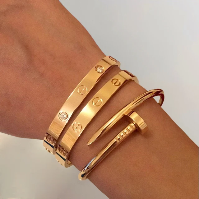 Роскошный дизайнерский Отвертка из нержавеющей стали 316L винт Love 18K позолоченный брендовый браслет для женщин и мужчин