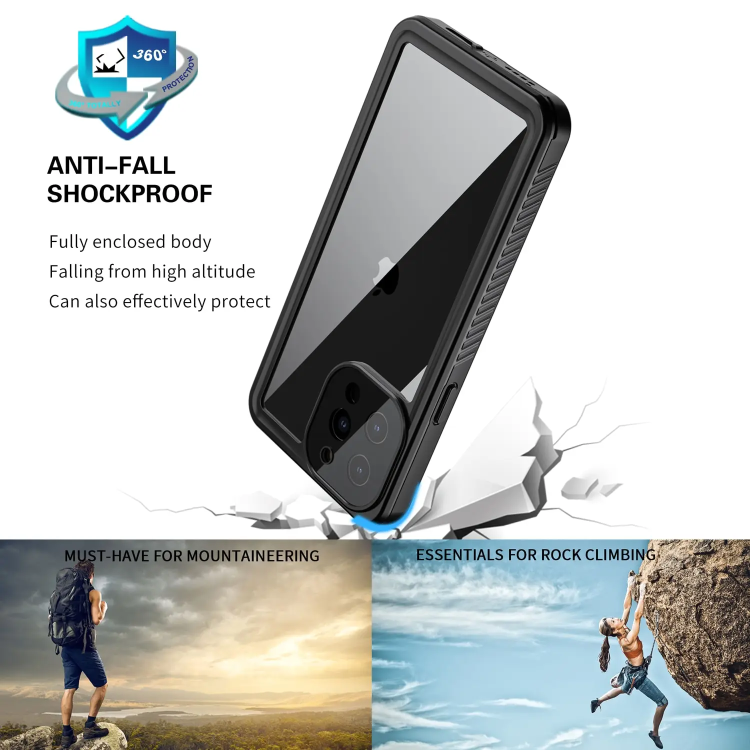 [AMZ Hot Sell] High quality PC TPU Combination Full Sealed Waterproof Cell Phone Cover for iPhone 12 13 14 15 Pro Max Plus