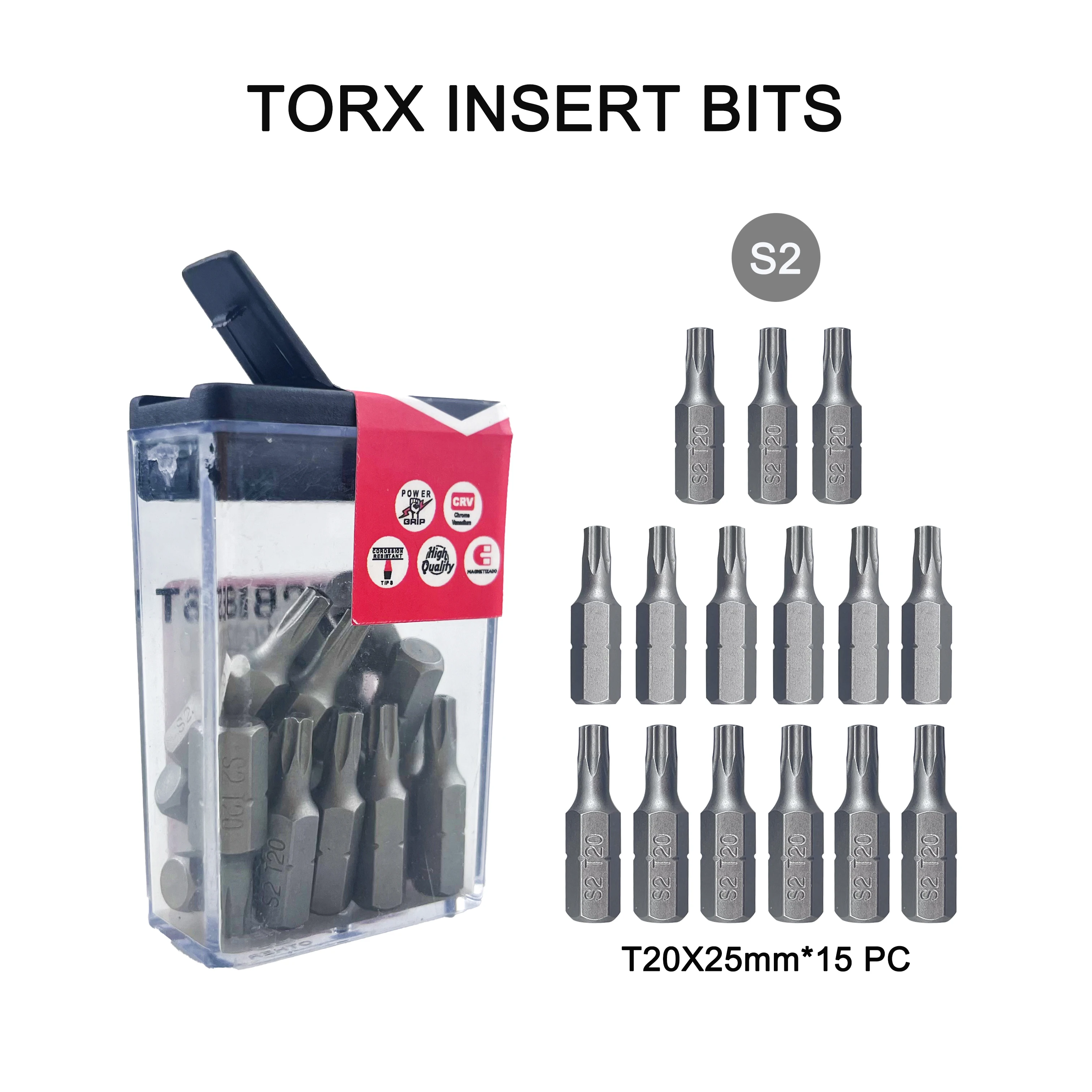 Impact insert Screw Drill bit S2 Torx T20 Strong Magnetic Hexagon Shank Screwdriver Bit T20X25