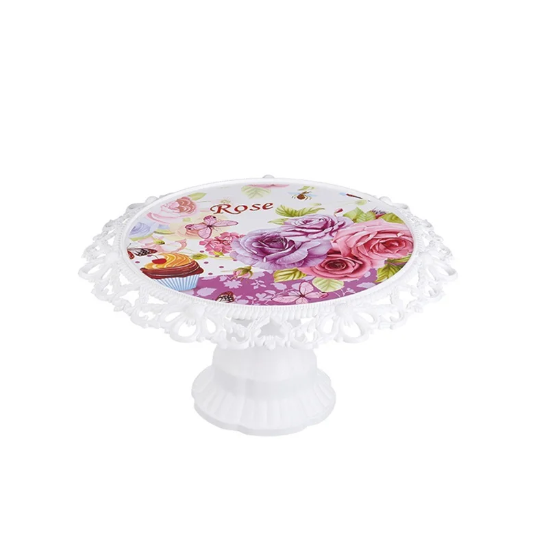 Hot Sale Wholesale Fancy Plastic Round Food Cake Stand Printed Round Cake Stand With Base
