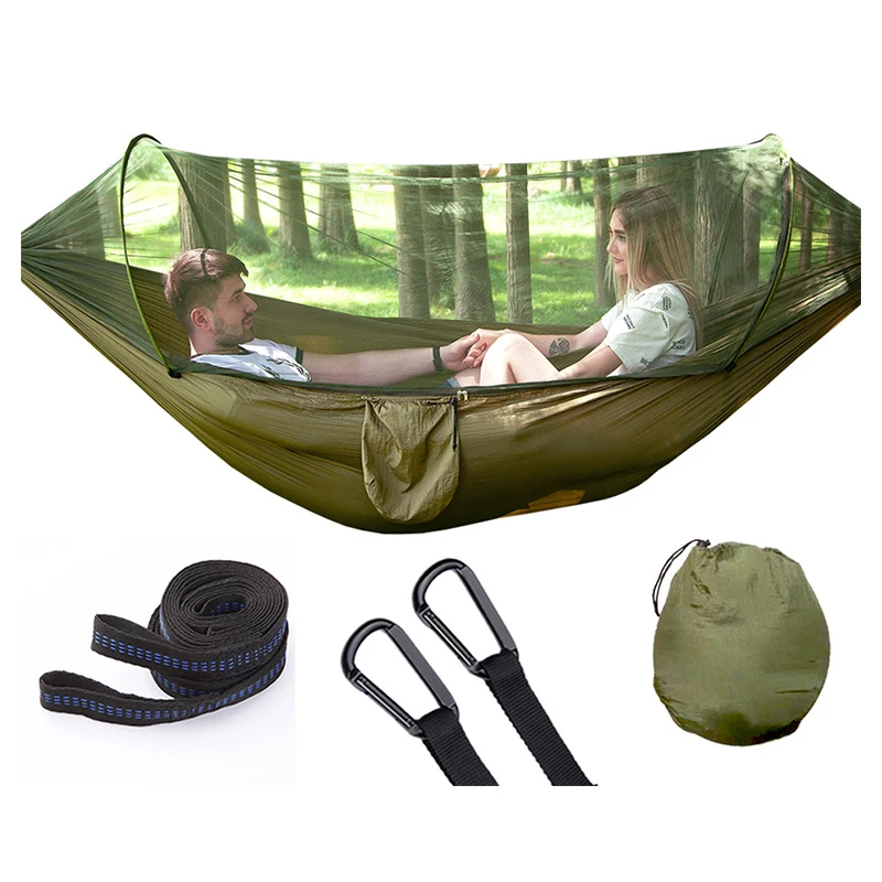 
Low Moq Custom Portable Nylon Outdoor Camping Hammock with Mosquito Net 