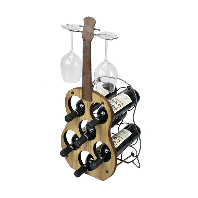 Cello Shape 11 Bottles Decorative Metal Wine Glass Rack Wooden Wine Bottle Holder Wine Display Rack