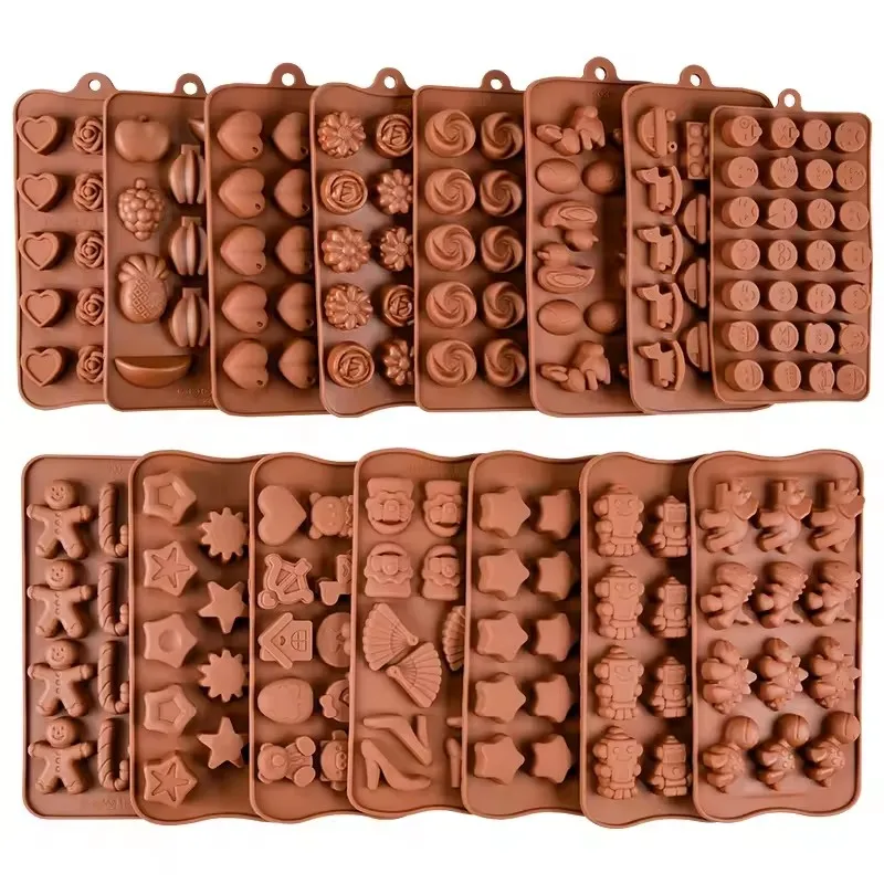 Chocolate Molds Christmas Chocolate Candy Mold Heat Resisting DIY Baking Molds Wholesale Food Grade Silicone Opp Bag Brown