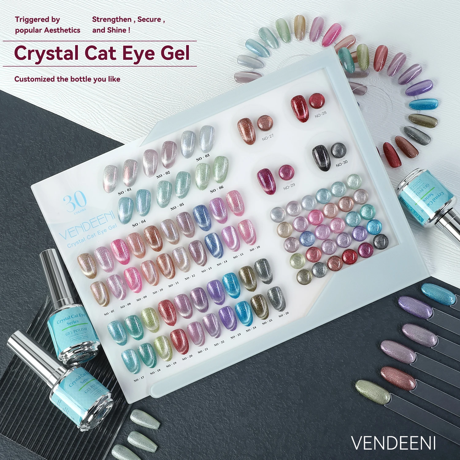 Vendeeni 15 ml magnetic cat eye gel 30 colors nail gel polish set hema free uv gel polish factory custom logo