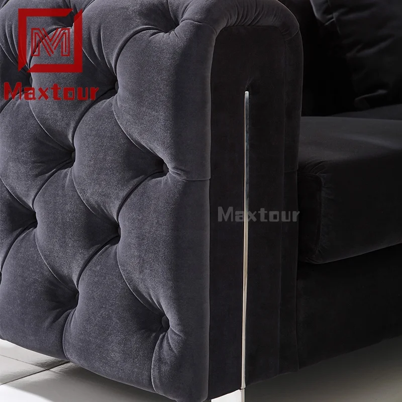 Hot design big sectional 1+2+3 seaters couch living room stainless steel legs high grade 1+1+3 velvet buttons sofas sets