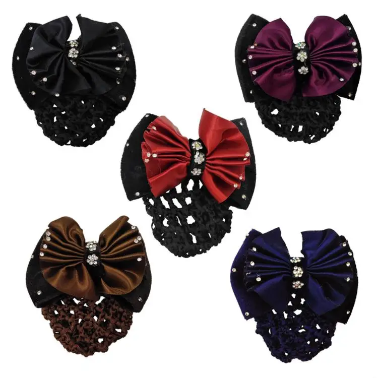 HC370 Classic Bow Net Hair Clip Magic Hair Clip Fabric Bow Hair Accessories with Rhinestone For Girl