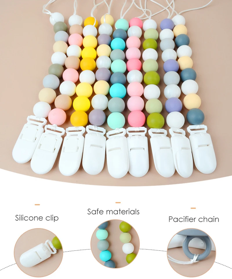 Factory Food Grade Nipple Pacifier Clips Teething Beads Dummy Holder Custom Baby Pacifier Clip Chain for Boys and Girls