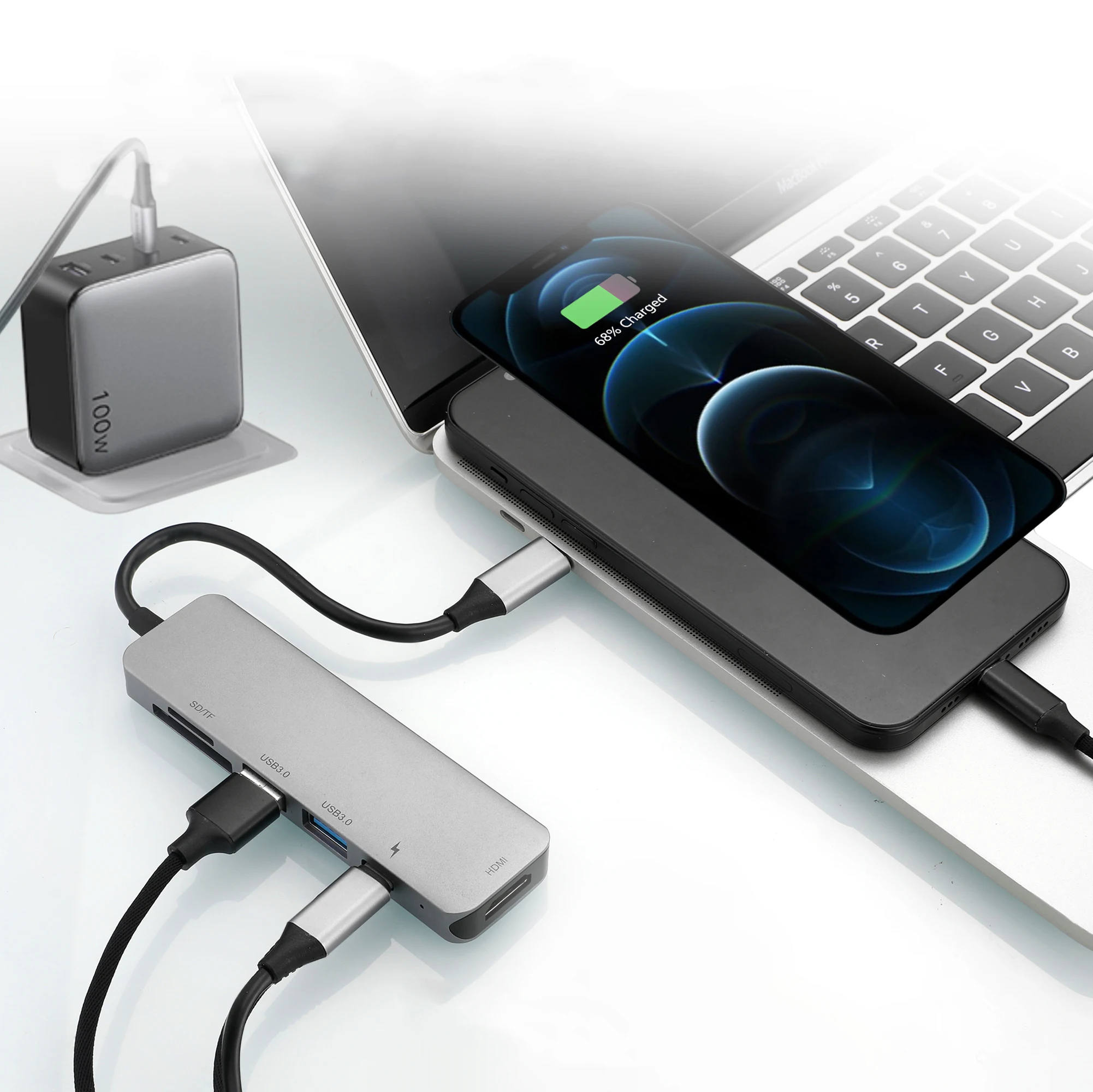 6 в 1 многопортовый USB C USB-C Hub адаптер с разъемами типа 3 0 4K многофункциональный концентратор док-станция 100W PD