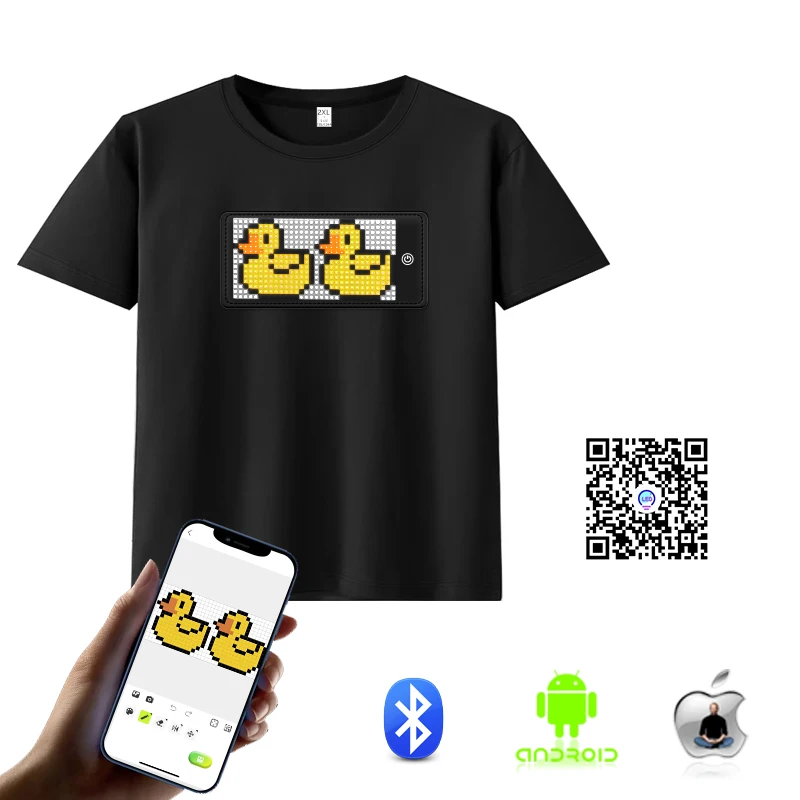 APP Programmable Light Up T-Shirt Black LED Flashing text gif DIY clothes Festival Short Sleeve LED T Shirt