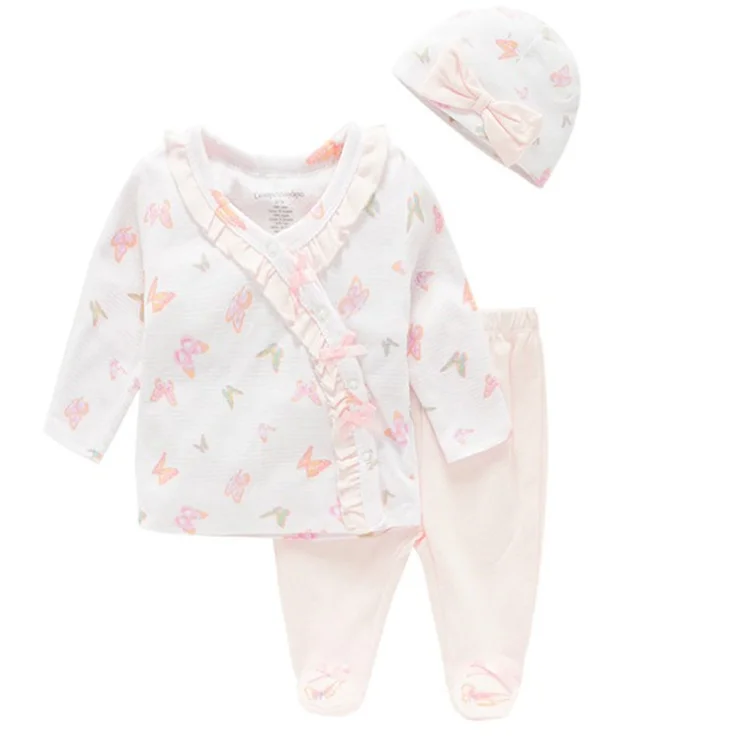 Newborn Infant Baby Boy Girl Clothes Long Sleeve Letter Romper Bodysuit Tops Cartoon Pants Hat Clothes Outfits Set