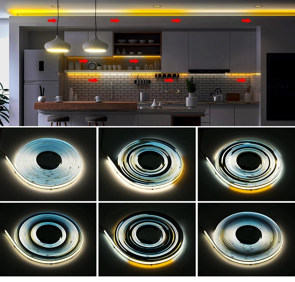 DC24V FCOB CCT IC LED Light Strip WS2811 Addressable 576 LEDs 2700K to 6500K 10mm Flexible FOB High Density COB Led Lights RA90