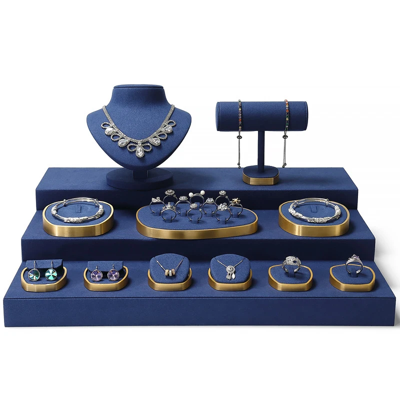 Bracelet Showcase Set Luxury Resin Blue Gold Stand Neck Necklace Mannequin Handmade Jewelry Display Earring