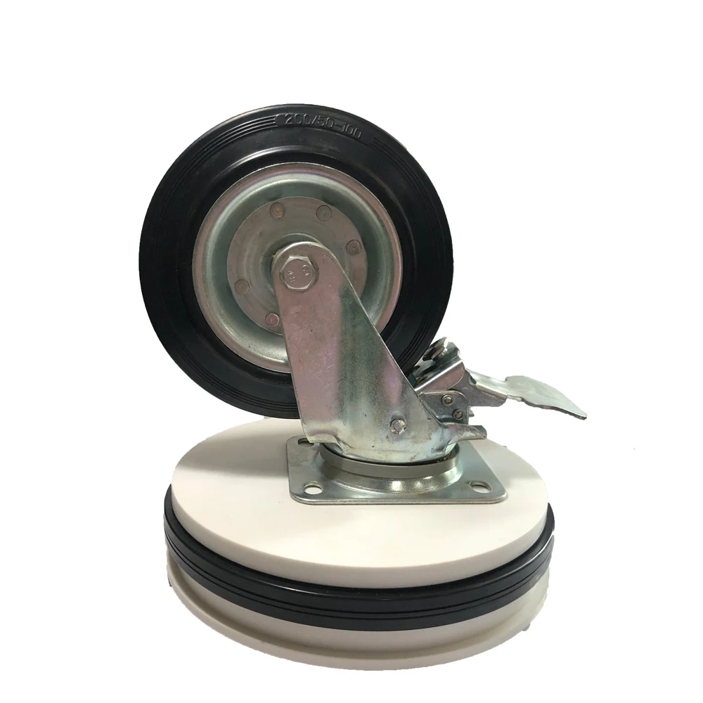 Factory Direct 150 200 mm Black Hard Solid Rubber swivel caster wheel with Steel disc core Trash bin Caster for wire mesh trolle