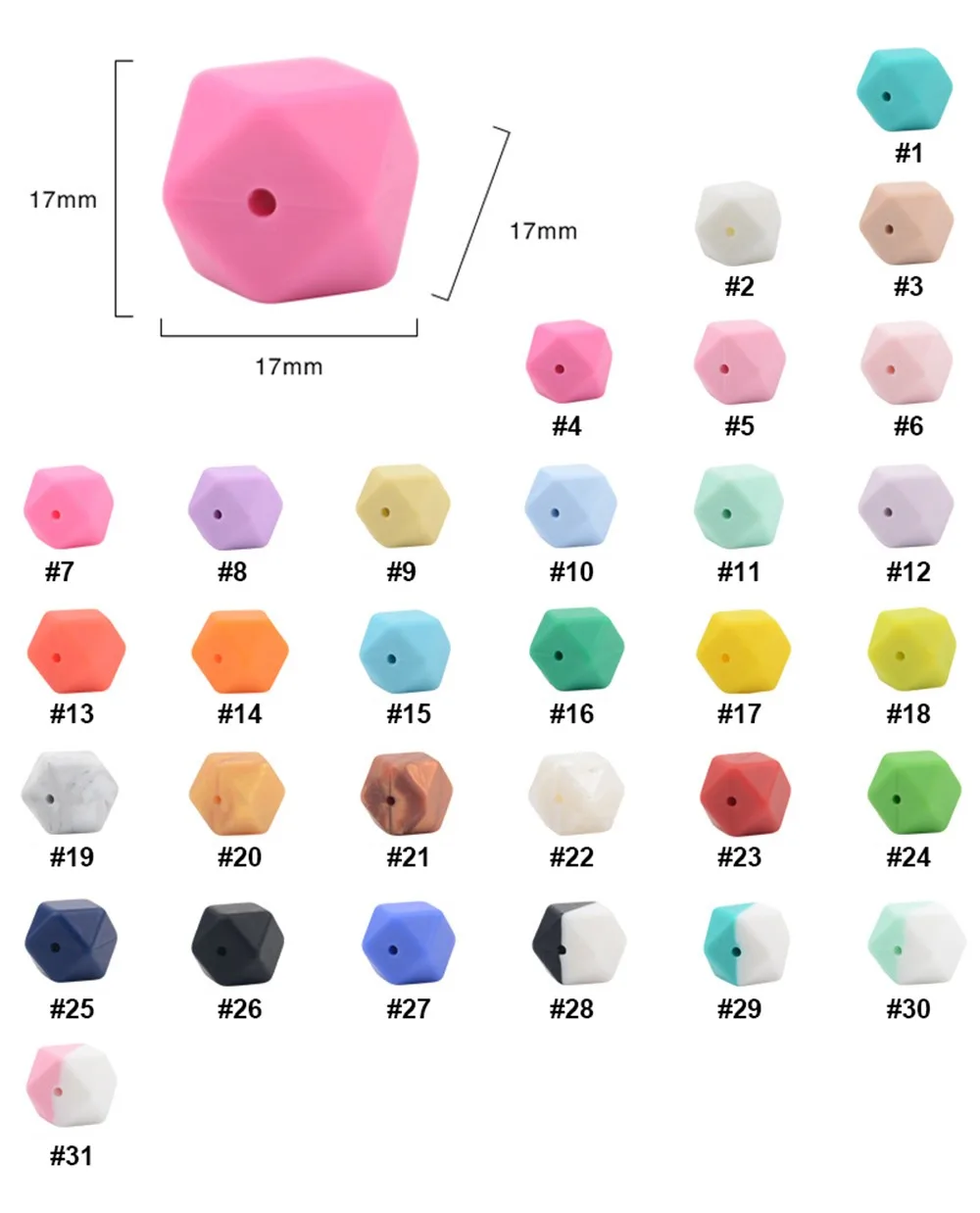 Wholesale customizable loose hexagon 19mm soft food grade silicone beads