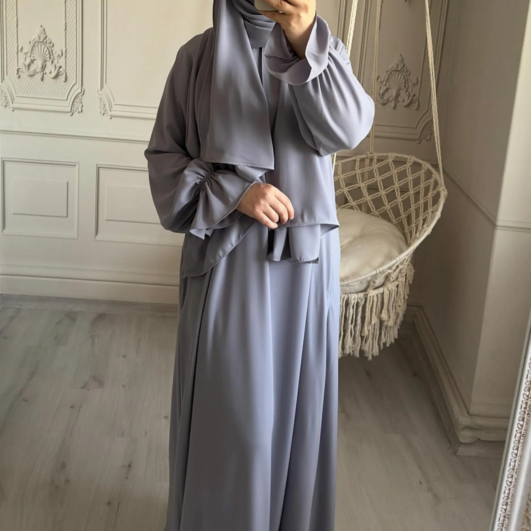 Eid Solid Color Simple Modest Kaftan Islamic Clothing For Women Prayer Abaya Hoodie Dubai Turkey Style Plus Size Muslim Dresses