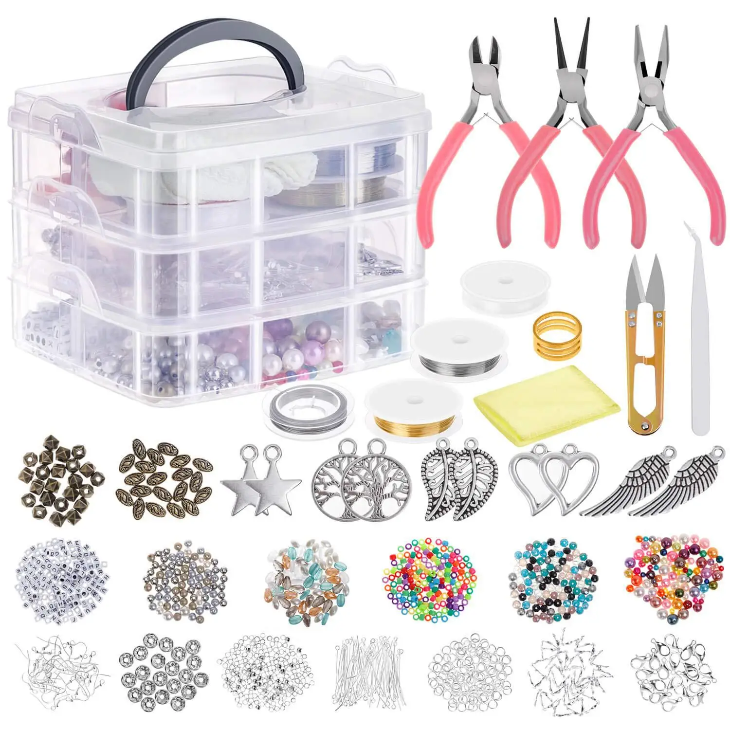 1186Pcs bracelet acrylic beads accessories in 3 layers box DIY jewelry making kit