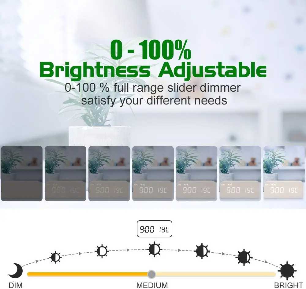 Jumon Digital Wooden Alarm Clock with Wireless Charging 0-100% Dimmer Dual Alarm Weekday Weekend Mode Snooze Bamboo LED Clocks