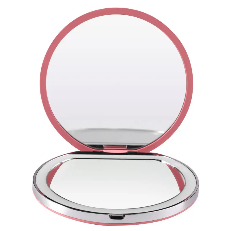 Private Label Cosmetic Handheld Makeup Mirror Round Folding Portable LED Vanity Mirror For Women