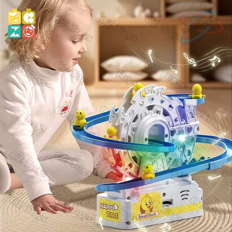 Hot Sale Educational Games Sliding Railway Roller Coaster Toy 3 Mini Duck Electric Track Slide Slot Toy Small Duck Climbing Toy