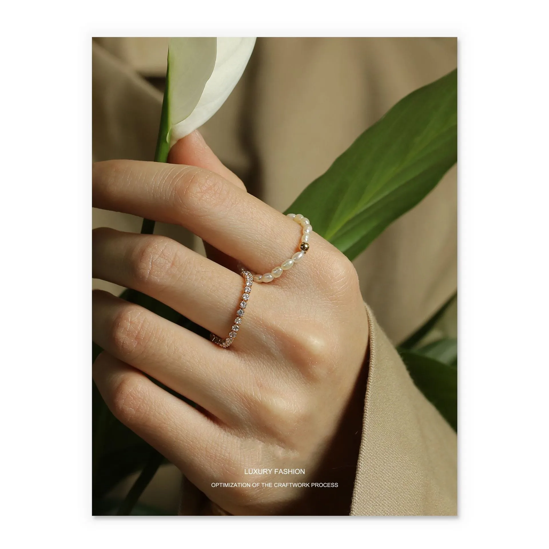 New French white rice bead simple ring natural baroque pearl ring for women