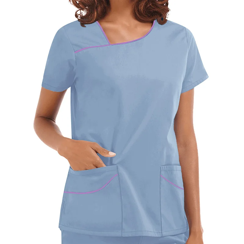 CUSTOM LOGO medical uniforms 2 PIECE short sleeve Workwear women female set medical scrubs gray colour nurse uniform scrub sets