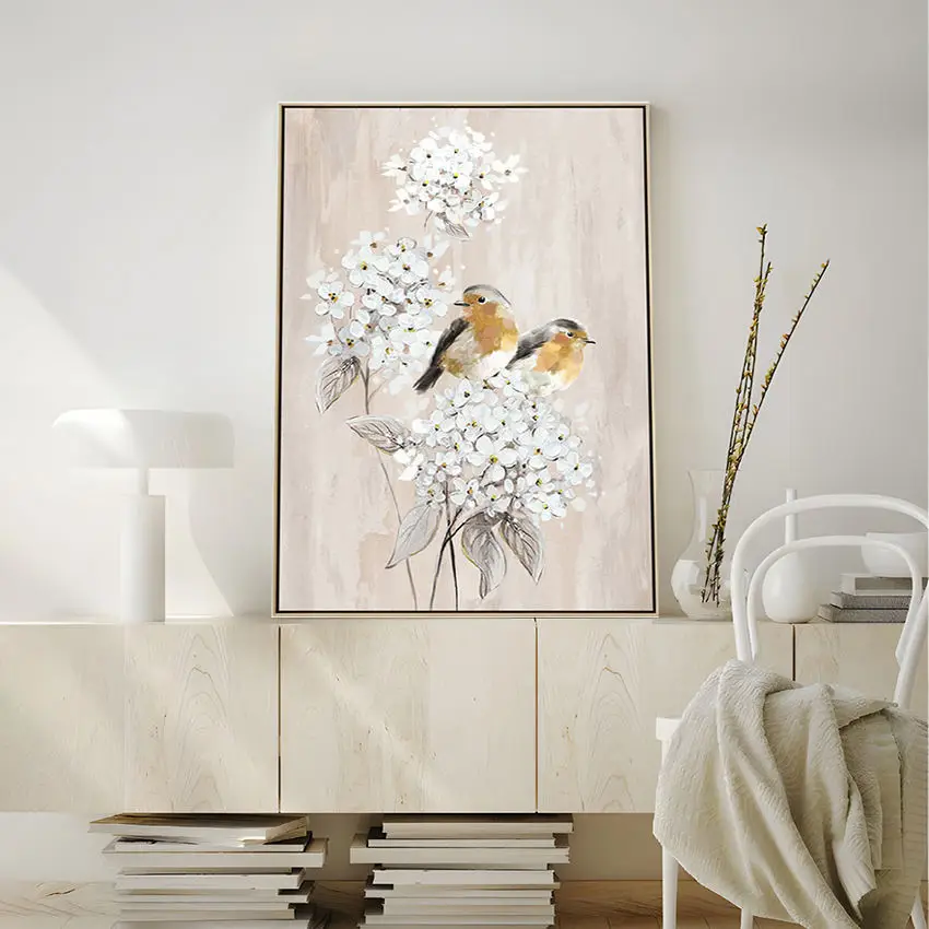 Home Decor Beautiful Flowers and Bird Scenery Hand-painted Oil Painting on Canvas anime wall painting