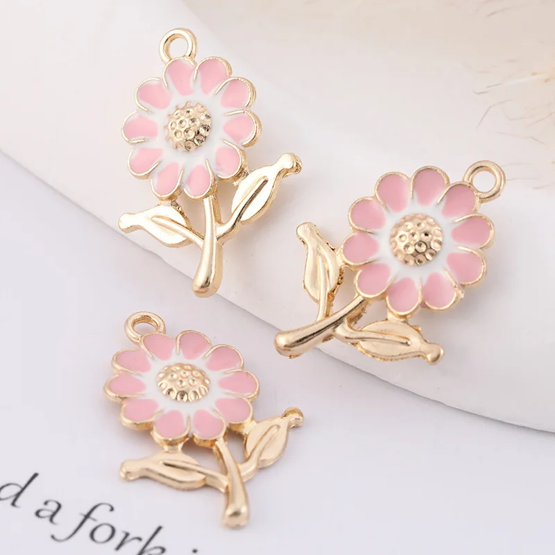 Enamel Alloy Flower Charms Floral Metal Dangle Charms for DIY Earring Bracelet Necklace Key Chain Jewelry Making Crafts