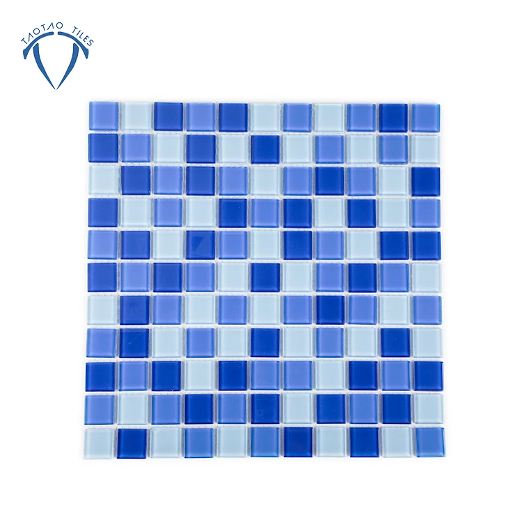 Плавательный бассейн дома декоративные стены плитка стеклянная мозаика желтая синего цвета