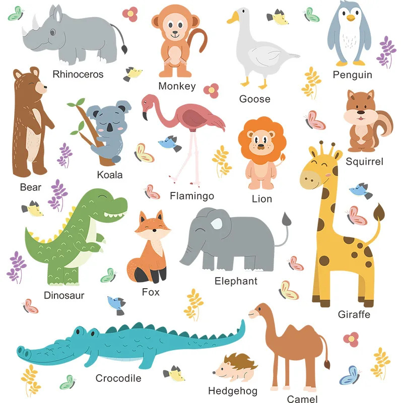 Cartoon Animal Combination Wall Sticker English 26 Alphabet Decals Living Room Decorative Wallpaper
