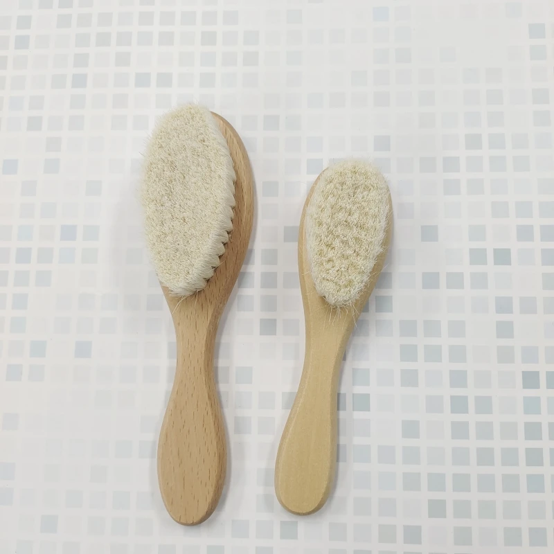 Eco-friendly Kids baby Portable Nurse Care Hair Brush Comb Natural Wood Soft Wool Fur Brush Massage Hair Brush Comb