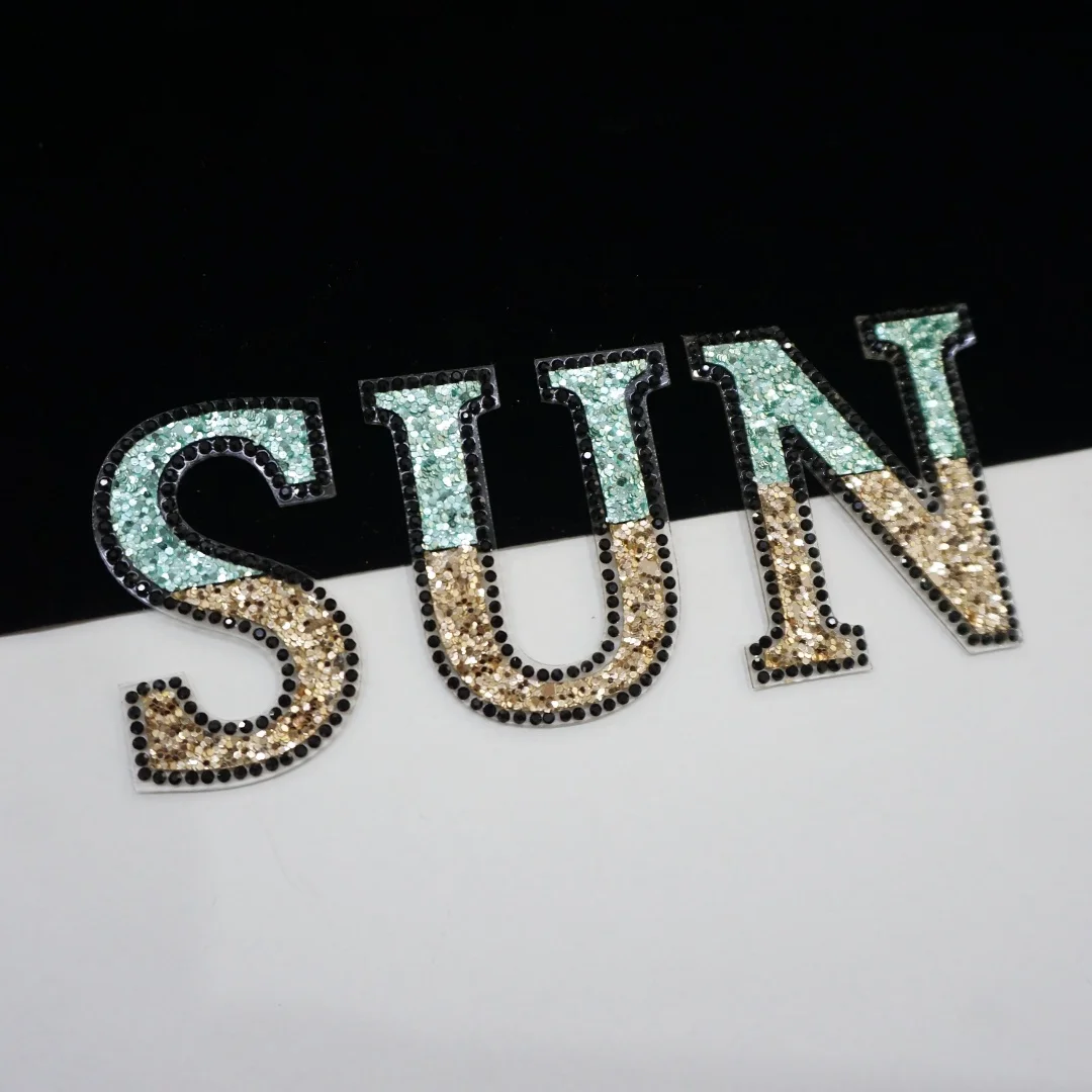 2025 New Arrival Glitter Sequin Iron on Rhinestone Letter Appliques Shining Rhinestone Letter Ornament for Clothing DIY