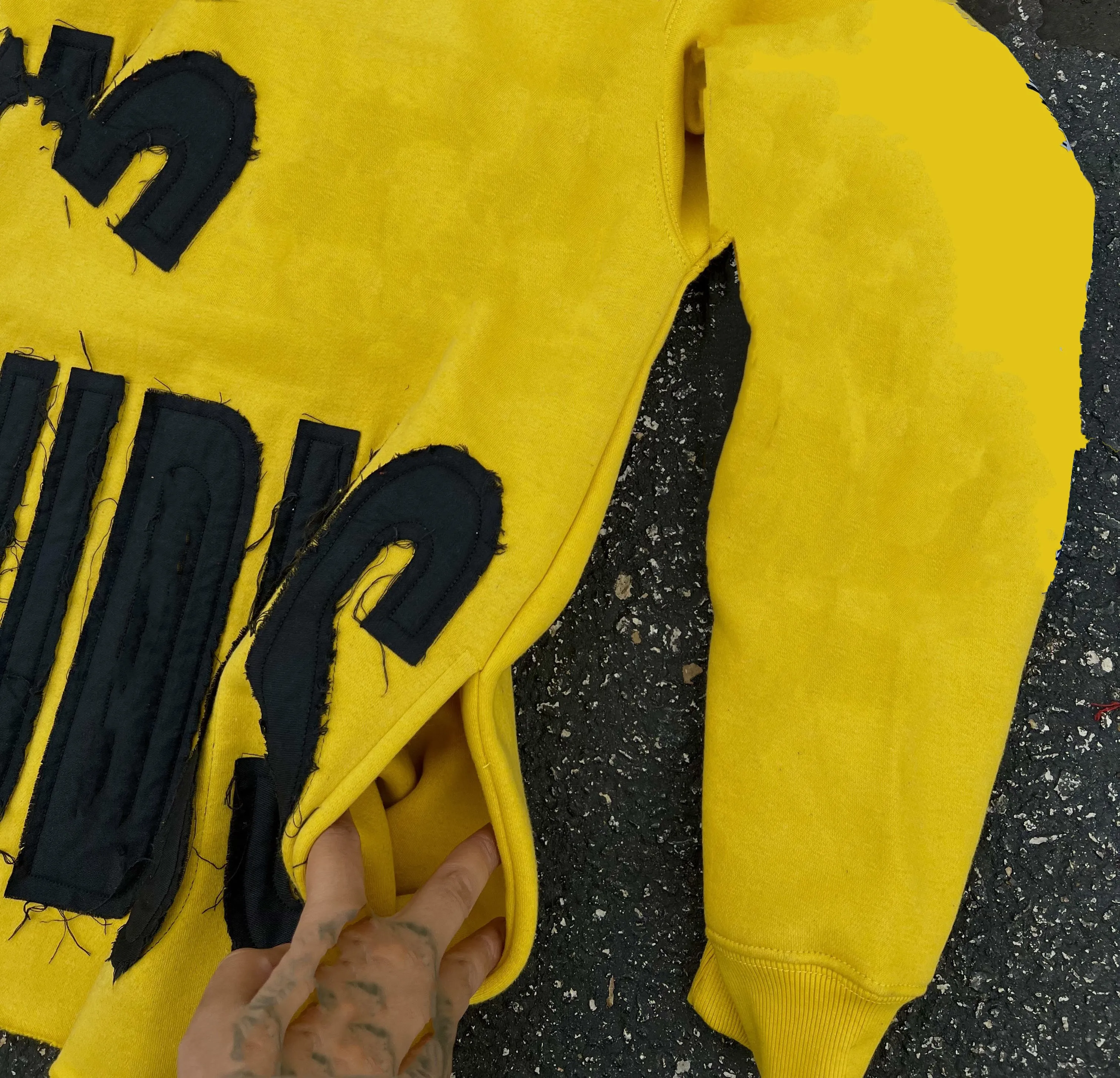 Heavyweight Copped Custom Distressed Embroidery Applique Patch Mens Pullover Autumn Winter Raw Hem Cropped Hoodie Oversized Men