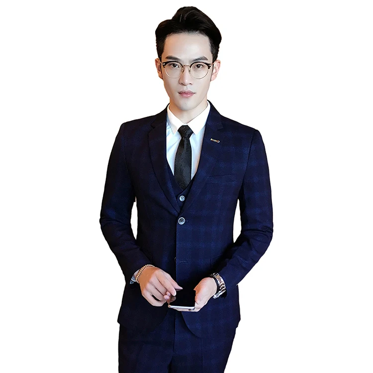 Новейшая модель; Мужские ботинки Slim Fit 3 предмета двубортный Клетчатый жакет Выходные туфли на выпускной бал костюм-смокинг для мальчиков