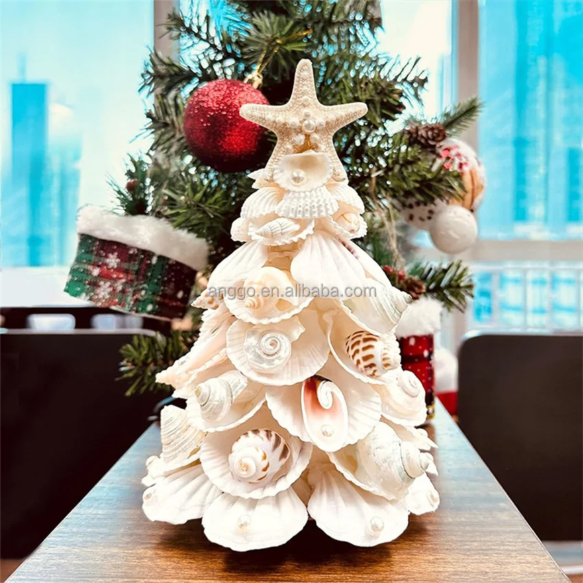 Ocean Beach Party Birthday Gift Handmade Mini White Sea Star Sea Conch Sea Shell Christmas Tree