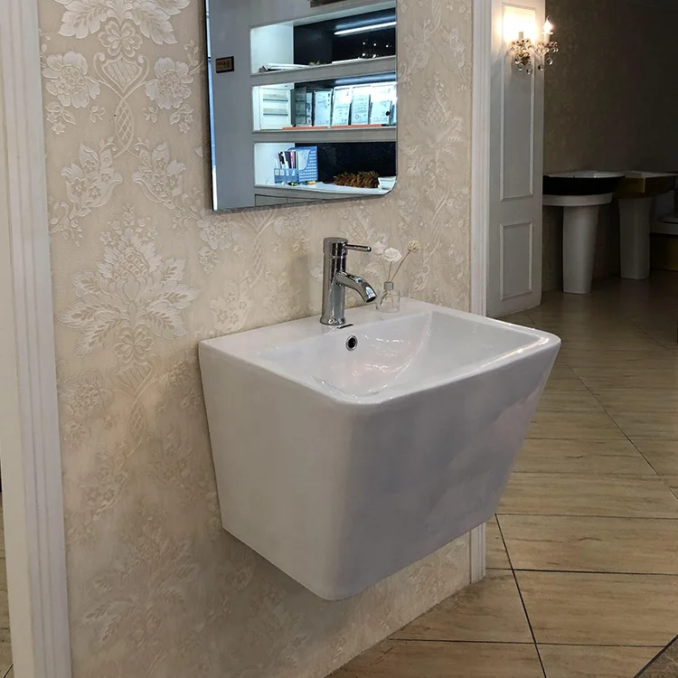 2023 Factory Hot Sales Ceramic Hand Wall hung Wash Basin Square Basin For Bathroom