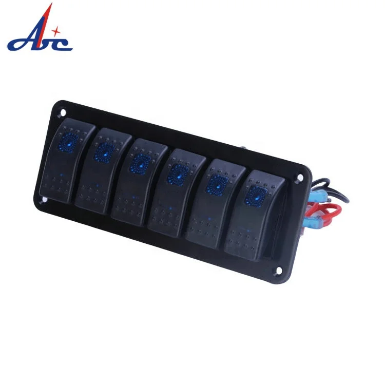 6 Gang Toggle Switches Dash 5 Pin ON Off 2 LED Backlit Rocker Switch Aluminum Panel for Boat Car Marine