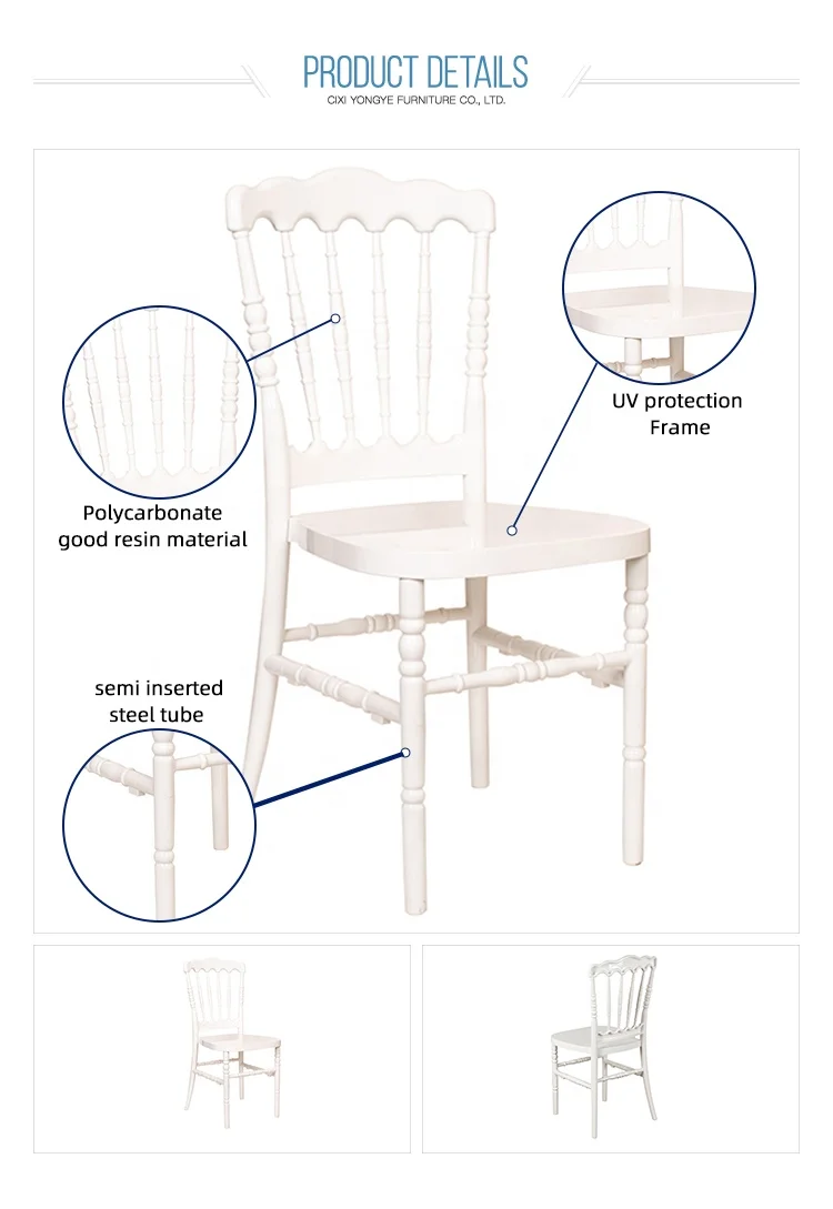 Wholesale Hot Sell  Dining Durable Stacking Chivari White Plastic Resin Restaurant Napoleon Chairs for Events Weddings Party
